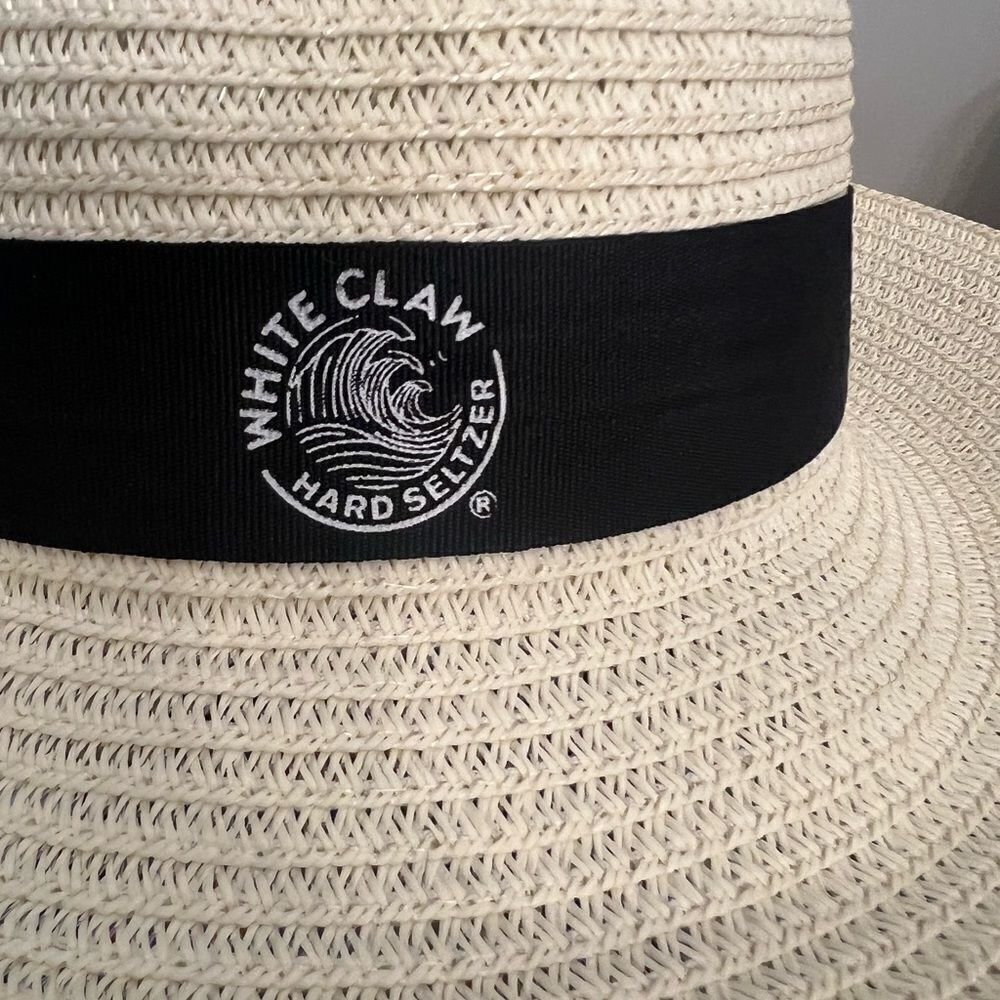 New WHITE CLAW Seltzer Panama Womens Sun Hat Black Ribbon Resort Beach Demure - Picture 6 of 6